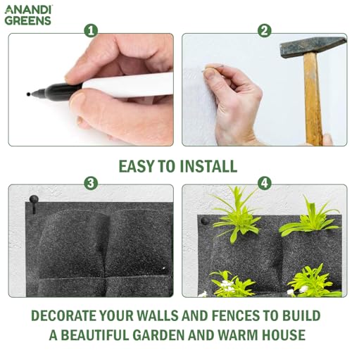 Image of Anandi Green's 400 GSM GeoFabric Vertical Hanging Outdoor Wall Planter for Hold Living or Artificial Plants, Flowers, and Herbs, Great Decor for Gardens (Pocket - 36)