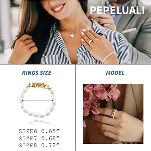 Pepeluali Freshwater Tiny Pearl Rings - Fashion Cultured Baroque Pearl Stackable Rings, Adjustable Stretch Pearl Beaded Cute Ring Gift For Womens Girls #TOP5