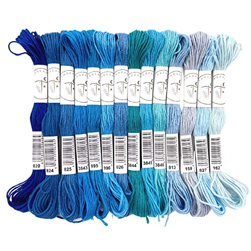 Threaded Tropical Blues Embroidery Floss, Blue Friendship Bracelet String, Cross Stitch Thread, 14 Individual Floss Skeins Of Embroidery Floss Per Pack #TOP1