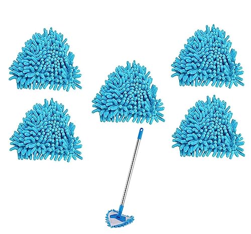 2/5 Pack Spin Triangle Cleaning Mop Replacement Heads, Microfiber cloth Mop Head for Easy Cleaning, Wet and Dry for Bathroom Floor Wall Bed Spin Triangle Mop Refills (5PC, Blue)