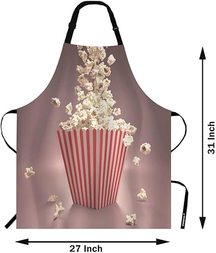 Miniatura 3 de WONDERTIFY Delantal de palomitas de maíz, paquete clásico a rayas, diseño de cine rojo con cuello ajustable para hombres y mujeres, adecuado para el