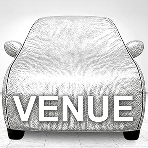 Image of UNIQE Car Cover Compatible for Hyundai Venue All Model & Years (2019-2025) 100% Waterproof with Mirror Pockets, Triple Stitched Bottom Elastic Dustproof Full Body Protection (Silver, Venue)
