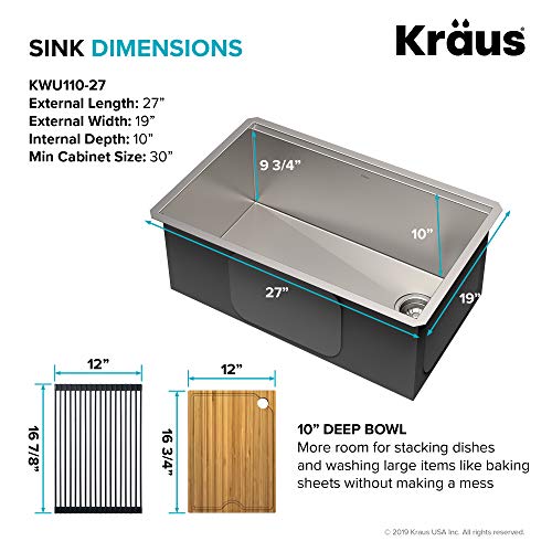 image for KRAUS Kore™ Workstation 27-inch Undermount 16 Gauge Single Bowl Stai