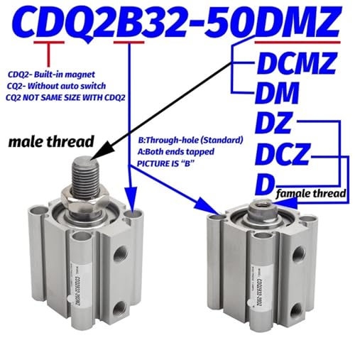 Cilindro compacto CDQ2B mecánico con sistema neumático de doble efecto y vástago simple 3