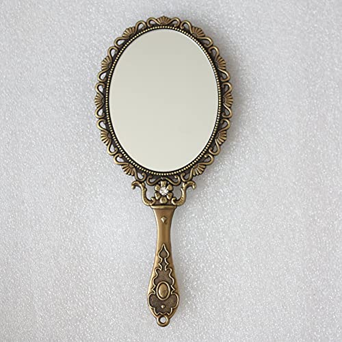 Sehamano Hand Mirror With Handle Compact Handheld Makeup Mirror Rose Cosmetic Clear Mirror (Matt Gold (Brass)) #TOP2