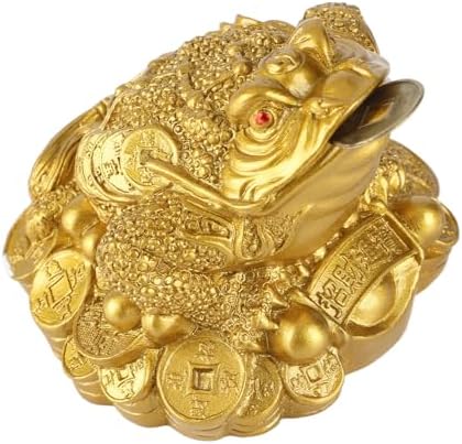 Wschic Feng Shui Money Frog Lucky Toad - Resin Wealth Attraction Decor, Gold, 2.4 Inch