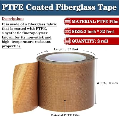 High-Temperature Teflon Fabric Tape, 2 Inch33 Feet PTFE Tape for Vacuum Sealer Machine, Hand Impulse Sealers Insulation PTFE Coated Fiberglass Adhesive Tape Waterproof, Heat Resistant, Durable