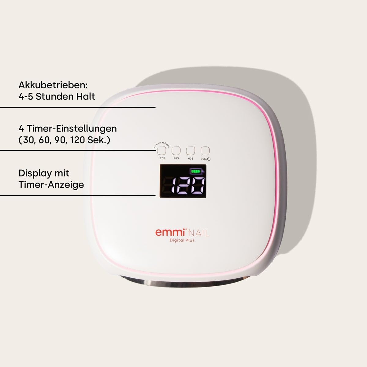 emmi®NAIL Digital Plus LED Nagellampe mit Akku – UV/LED Lichthärtungsgerät 48W für Gelnägel, UV-Lack & Shellac, Timer & Sensor