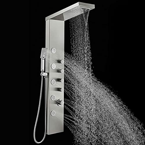 Sistema de columna de ducha de acero inoxidable con 6 funciones y jets corporales miniatura 1