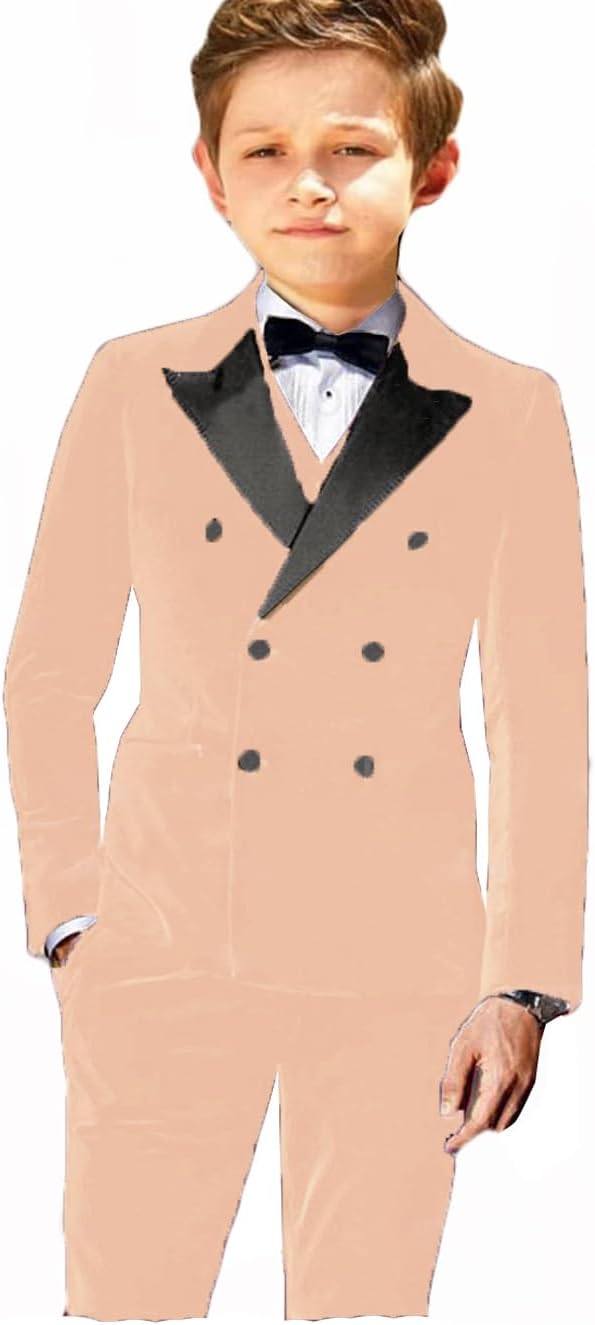 2 Pieces Velvet Boys Tuxedo Suit Double Breasted Peak Lapel Jacket Pants Ring Bearer Outfit Prom Wedding Party