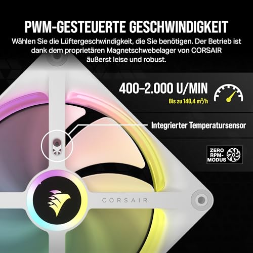 CORSAIR iCUE LINK QX140 RGB 140mm RGB Lüfter - Doppelpack - Weiß – Ansicht 6
