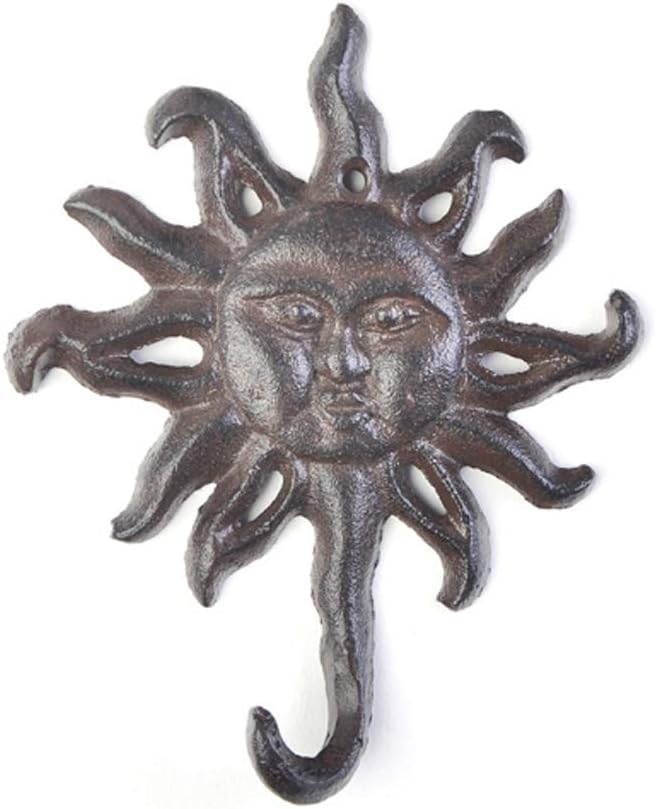 Antiqued Cast Iron Sun Head Single Hook Hanger Animal Shaped Coat Hat Hooks Heavy Duty Iron Art Decorative 1 pc