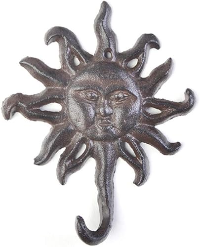 Percha de hierro fundido antiguo con cabeza de sol de un solo gancho en forma de animal, ganchos para sombreros, arte de hierro resistente,