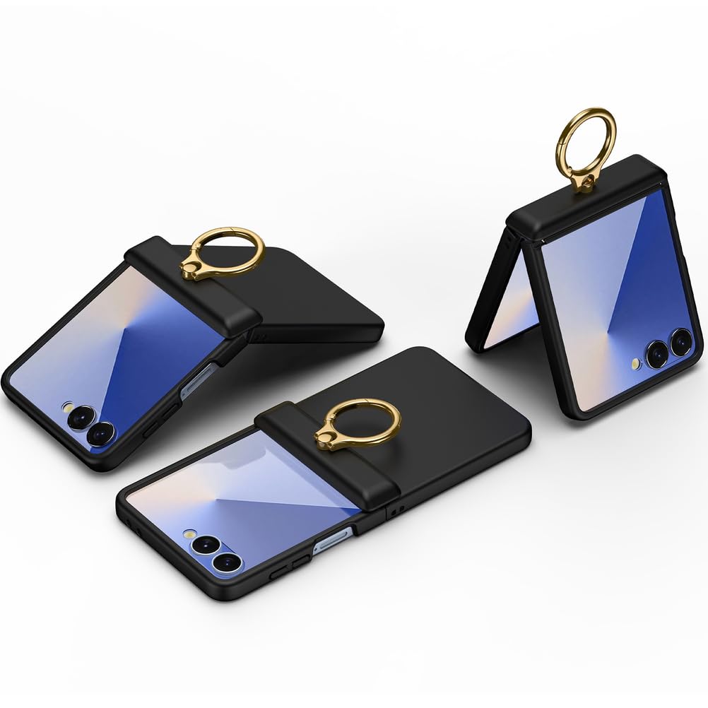 Étui pour Samsung Galaxy Z Flip 7, Ultra Mince Protection Écran Housse Charnière Antichoc avec Anneau Support Protectrice Dure PC Coque,Bleu,Flip 7