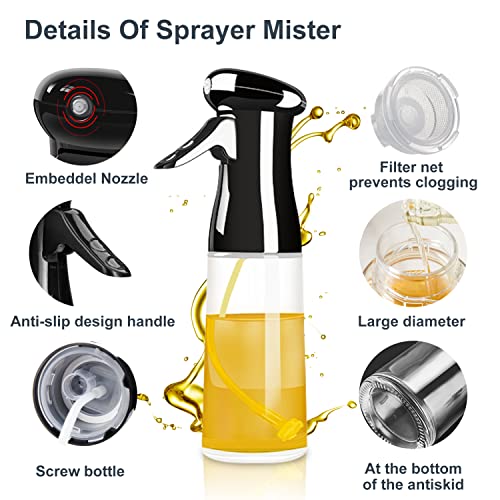 Image of Oil Sprayer for Cooking, Olive Oil Sprayer Mister, Oil Spray Bottle, Portable Oil mister Sprayer Vinegar Spritzer for Air Fryer, Salad Making, Baking, BBQ, Roasting, Frying(A-210ml)