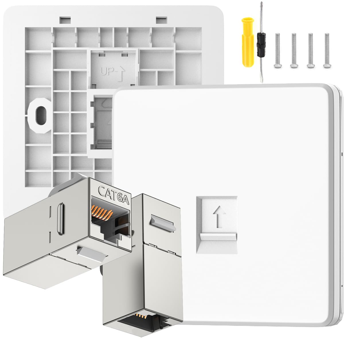 Acmerota CAT6A 10Gigabit Network Socket Single Port RJ45 Wall Sockets CAT6A Ethernet Faceplate Ethernet RJ45 LAN Cable Faceplate Networking Port with F to F Modular for Ethernet Cable Installation