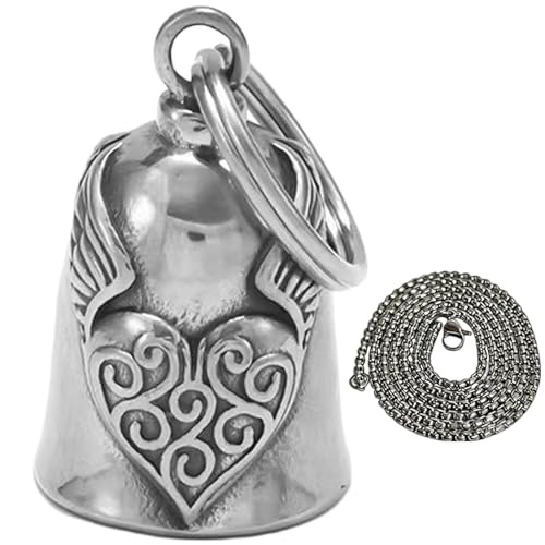FUVBNQGT 1 Stück mit 1 Kette Guardian Bell Biker Bell, Motorrad Glocke Glücksbringer, Edelstahl Motorradglocke, Schutzglocke Engel Reitglocke, Motorradglocke, Glücksbringer