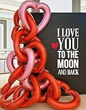 Beaumode 40-Inch Jumbo Valentine’s Day Metallic Hollow Heart Foil Balloon Set - 6-Pack (3 Red + 3 Pink) for Galentines Day Engagement Proposals Party Frame Photo Prop Backdrop Decorations (Pink Red)