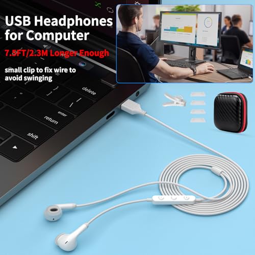 AIAUXAI USB Earbuds for PC,Headphones with Microphone for Computer,White by AIAUXAI - Used condition - Image 3