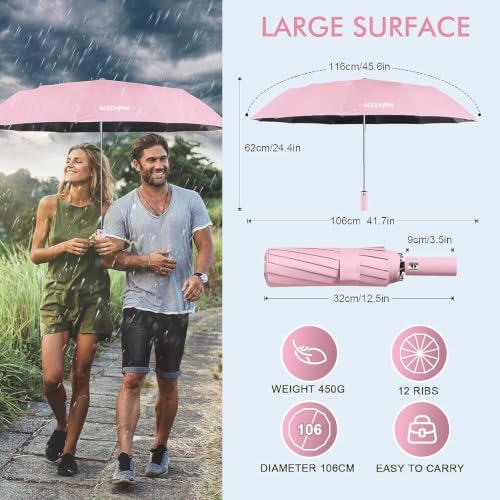 Image of Alexvyan 12 Ribs Car Large Travel Auto Open /Close Umbrella Windproof for Rain & Sun UV Protection, Strong Umbrella for Men & Women, Wind Resistant, Portable Folding Umbrellas for Backpack