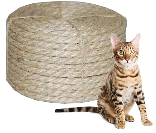 QUE HENEQUEN Sisal Rope 6mm x 40m (131ft) | Perfect for Cat Scratcher Post Replacement Rope, Cat Trees, Cat Tower, Crafts, Home Decor, Garden Twine and DIY Projects