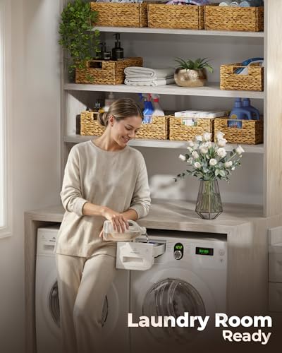 Image of BLUEWEST Water Hyacinth Storage Baskets (Set of 6) - Woven Hyacinth Organizer with Carrying Handles, Laundry Basket for Organizing, Rattan Bin for Shelves