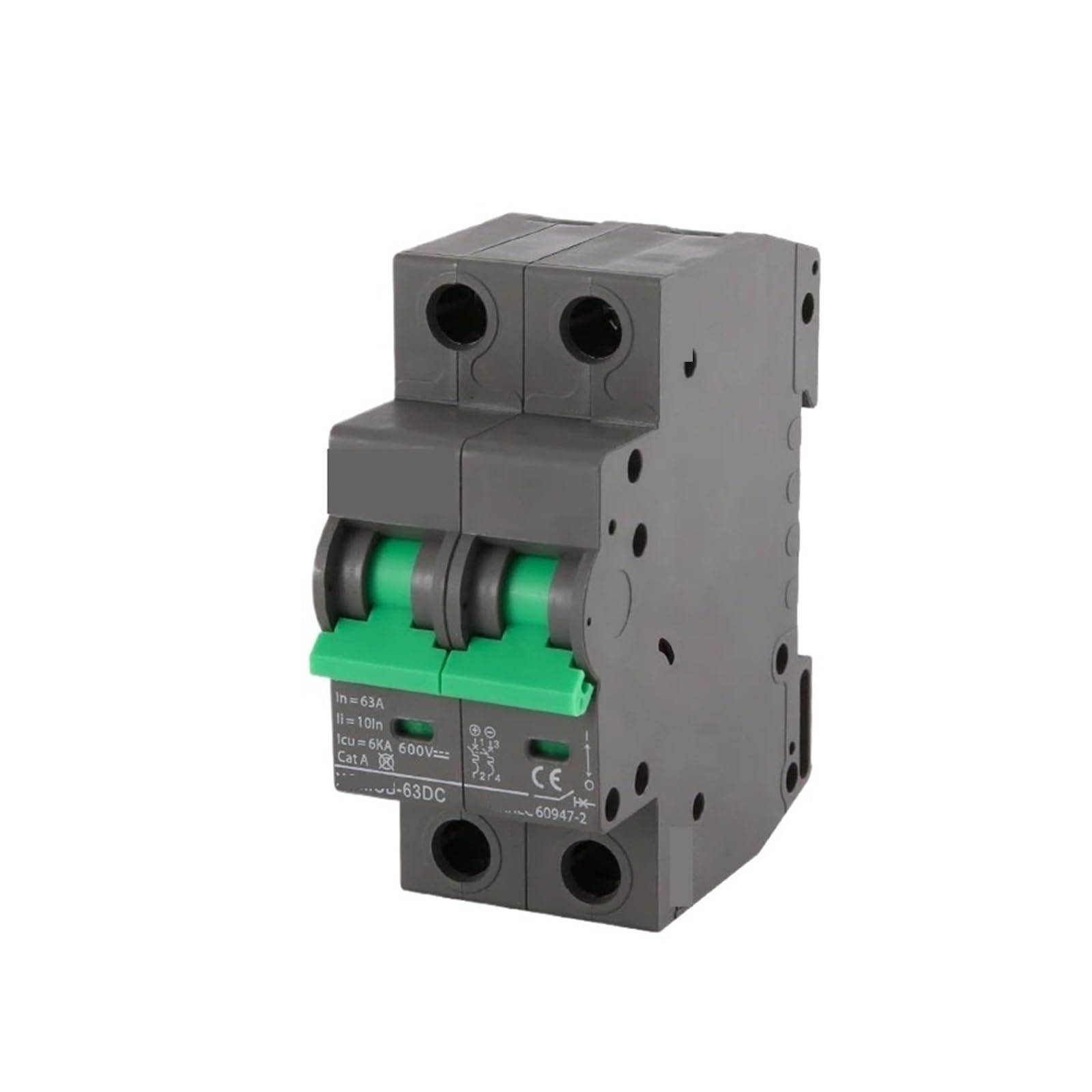 Disjoncteur CC 600V solaire 63A mini circuit breaker rail Din 2P