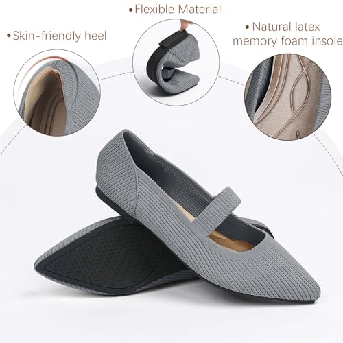 Image of TINGRISE Women's Flats Shoes Pointed Toe Knit Washable Ballet Comfortable Dressy Mary Jane Flat