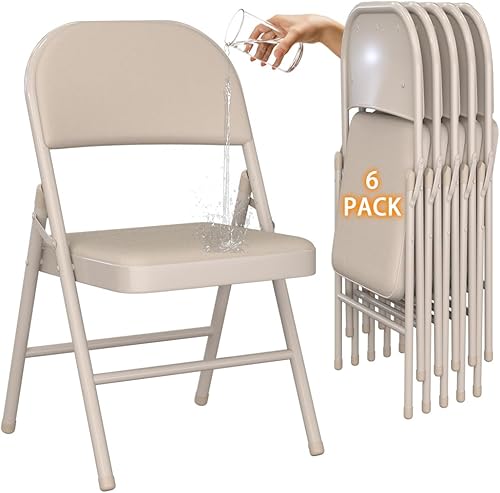 YLGJ&TIDY Paquete de 6 sillas plegables con cojín con marco de acero acolchado de cuero, sillas plegables portátiles apilables de metal para