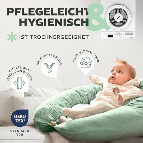 sei Design XXL Stillkissen 190x35 cm mit Musselin-Bezug ergonomisch. Schwangerschaftskissen Seitenschläferkissen Komfortkissen für… – Ansicht 5