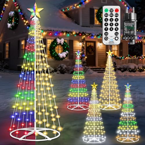 Weihnachtsbaum Metall Groß Kegelform, 156LED Mehrfarbig&Warmweiß...