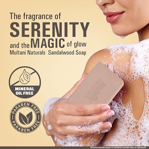 Image of Multani Natural Sandalwood Ayurvedic Soap - 125 gm (Pack Of 3) | For Hydration & Glow | Helps Rejuvenate Dull & Tired Skin | Paraben Free | Clinically Tested | For All Skin Types | Soap Bar For Men & Women