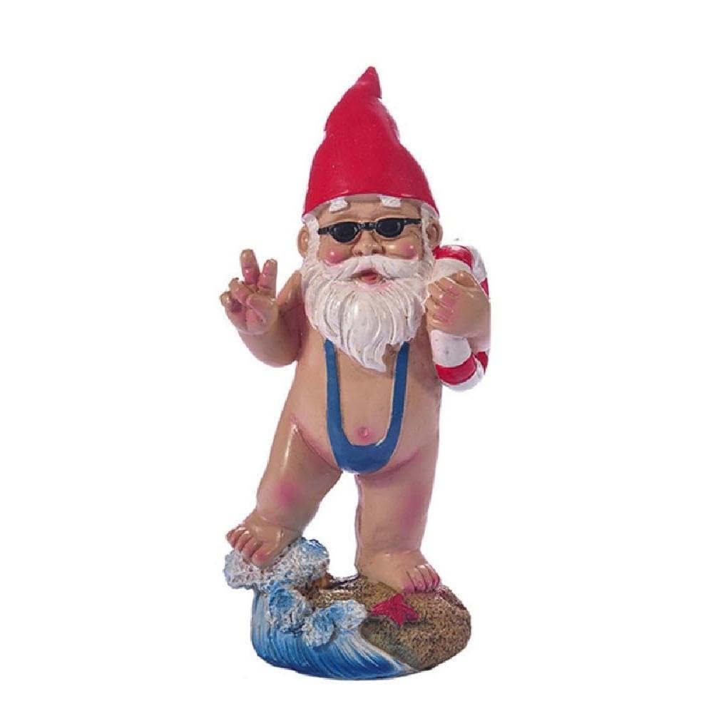 Tebi 2 Garden Sculpture Gnome Surfer With Mankini And For Outdoor Ornament Resin Figure Guy Gnome Peace Funny Garden Gnome With Mankini And Life Outdoor Sculpture Resin Figure