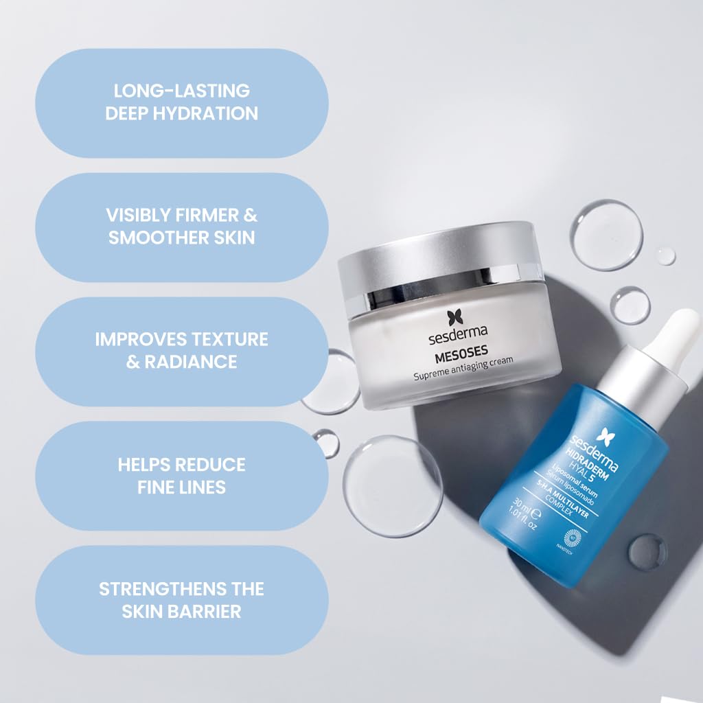 Sesderma Revitalizing Pack | Hydradrerm Hyal 5 Serum + Mesoses Cream | Hydrating & Firming Duo with 5 Types of Hyaluronic Acid, Niacinamide & Amino Acids for Smoother, Brighter Skin - Image 2