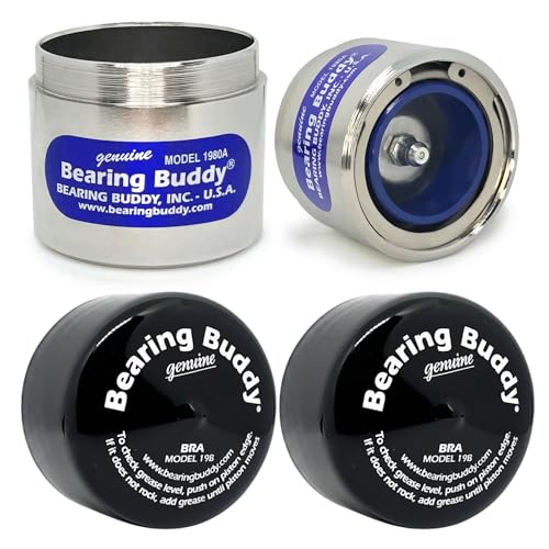 Bearing Buddy 1980A - USA-Made Chrome Plated Bearing Protector with 19B Bra & Blue Grease Indicator - Wheel Bearing Protectors for Boats RVs & More - Only Fits Hubs with 1.980 Inside Diameter