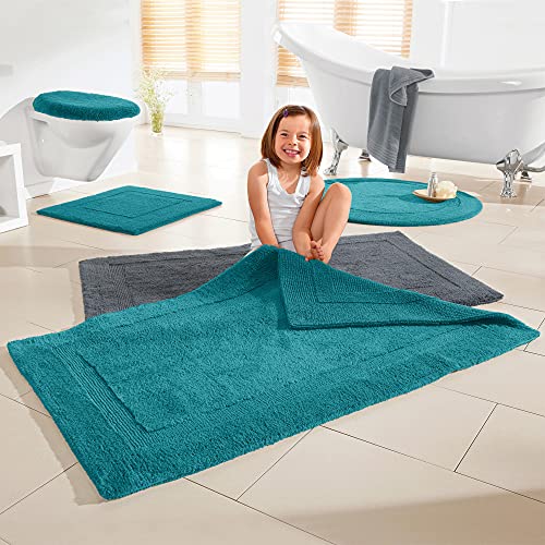 Erwin Müller Badematte, Badteppich Heraklion Petrol Größe 80x150 cm - Kochfest, für Fußbodenheizung geeignet, 100… – Bild 4