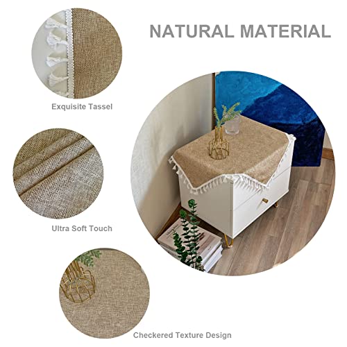 Hpxrom Solid Color Small Bedside Square Tablecloth Rustic Tassel Heavy Weight Table Cover Beige Burlap Washable Table Cloth For End Table Tabletop Decoration 24 X 24 Inch #TOP2