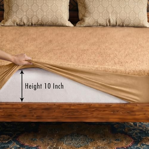 Image of Lithara Terry Cotton Fitted Mattress Protector for King Size Bed | Waterproof & Elastic Band | Ultra Soft & Hypoallergenic Mattress Cover | Size : 72 x 72 Inches (6 x 6 Feet) | (Light Beige)