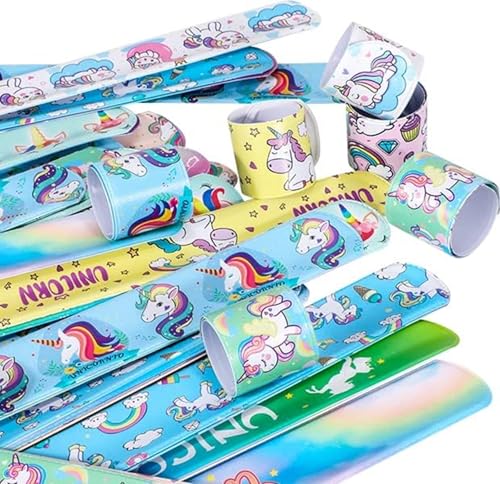 Image of SILLYME 12pc slap bands for kids - Return Gifts Birthday Party For Kids - Best Birthday Return Gift For Kids 6-12 - return gift for kids age 6-10 10-12 (unicorn theme 12pc)