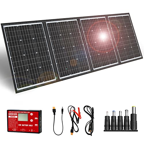Image of DOKIO 200W 36V Portable Foldable Solar Panel Kit, Compact 20x27.4in Design 9.7lb with Standalone Controller and USB, Monocrystalline Charger for 24V Batteries, Power Stations, RV Camping Emergency Use