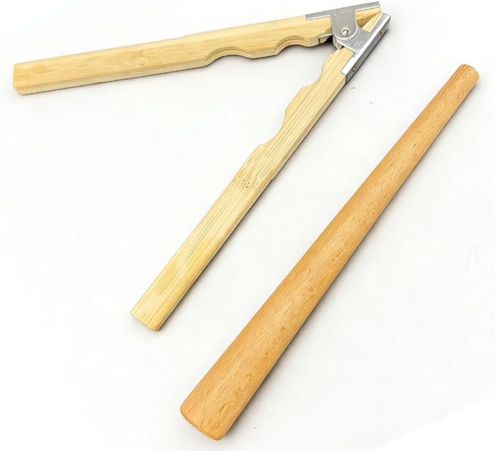 TUNQISM Wooden Ring Clamp Holder & Solid Wood Stick Set, Jewelry Making & Polishing Auxiliary Tools with Metal Hinged Spring, Sanding Handle for Ring Polishing & Grinding, High-Quality Workbench Tools