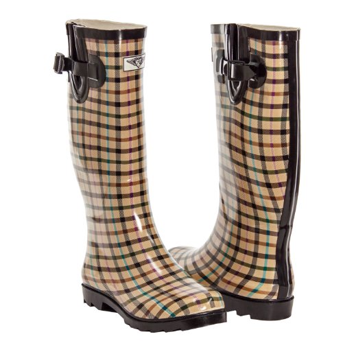 Forever Young Women Rubber Rain Boots, Lines Plaid Design, 6 #TOP3