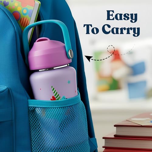Image of rabitat Steel Play 3.0 Water Bottle for School Kids 450ml, 1+1 Year Brand Warranty | Steel Water Bottle | Steel Bottles | BPA-Free Leak-Proof, Flip-Lock Sipper, EasyCarry Handle Love you to the moon