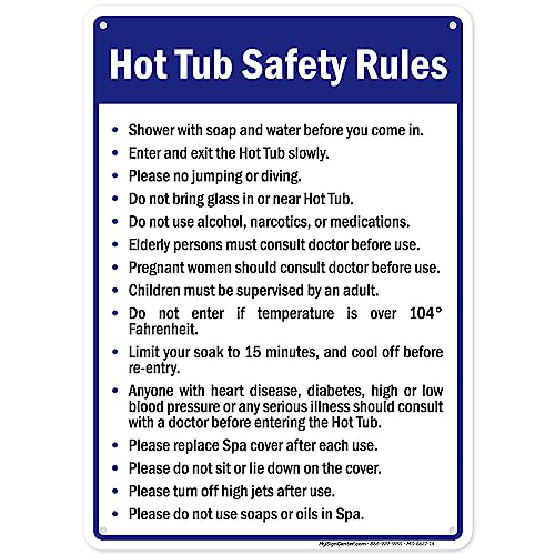 Hot Tub Safety Rules Sign, 10x14 Inches, 55 mil thick HDPE (high density polyethylene), Made in USA by My Sign Center