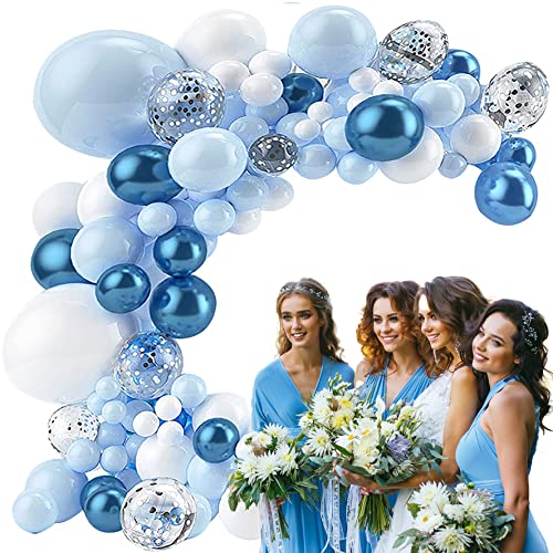 BELSVOR Kit de Ballons, 107 Pièces Ballons, Ballons Anniversaire, 107PCS Ballons Bleu Blanc, Ballons Anniversaire pour Décorations Anniversaire/Mariage/Fête/Noël, 107PCS Ballons Latex Cover