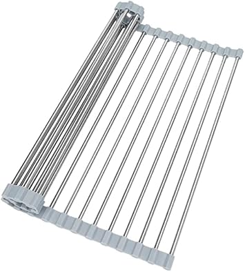 Multipurpose Dish Drying Rack, Stainless Steel Over The Sink Roll up Dish Drying Rack, Grey 20" W X 18.5" L