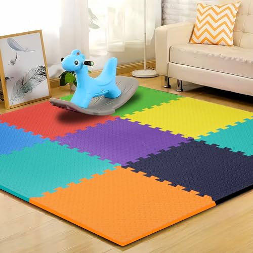 Image of EASYHOME Interlocking Mat - 12mm Thick | 60x60cm 9 Tiles (36 Sq Ft Area) for Kids | Soft & Protective Puzzle Mat for Baby Crawling, Playroom & Exercise
