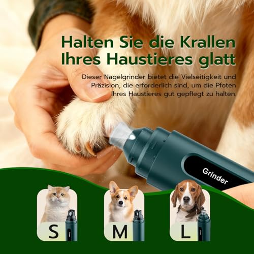 Tolesum Krallenschleifer für Hunde 5-Gang Mit LED Leuchten,Leiser,Wiederaufladbare, leistungsstarker Elektrischer Krallenschneider für Haustiere,Kleine, Mittelgroße Hunde und Katzen
