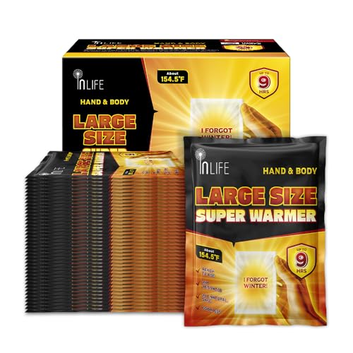 InLife Large Size Super Warmer for Hands and Body, Wider Area Covered, Outdoor Activities, Air-Activated, Single Use, Ready to Use, Consistently Long Last for 9 Hours, Odorless, 40 Packs