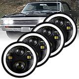 RXTSQI 5 3/4 5.75 INCH Headlights,130W Round Headlights Hi/Lo Sealed Beam,Compatible with 1964-1970 Chevy Chevelle,White DRL Amber Turn Signal Halo Headlights,IP68,4-PACK